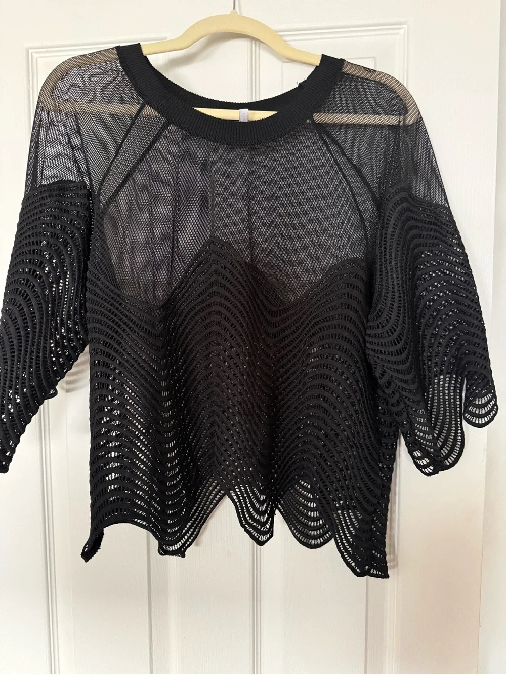 Vintage Black Sheer Wave-Knit Cape Top